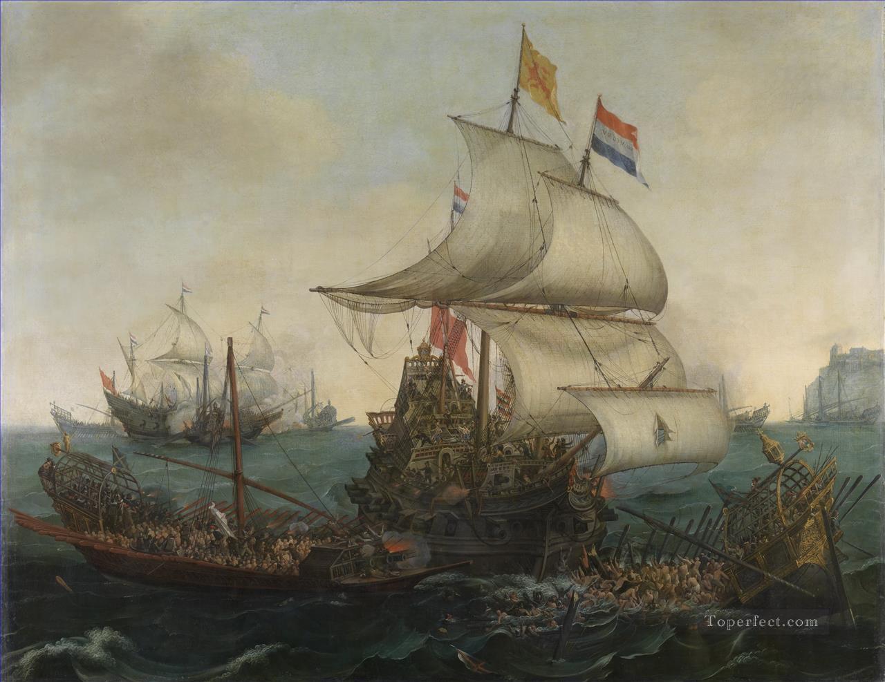 Vroom Hendrick Cornelisz Dutch Ships Ramming Spanish Galleys off the Flemish Coast in 1602 Naval Battle Oil Paintings